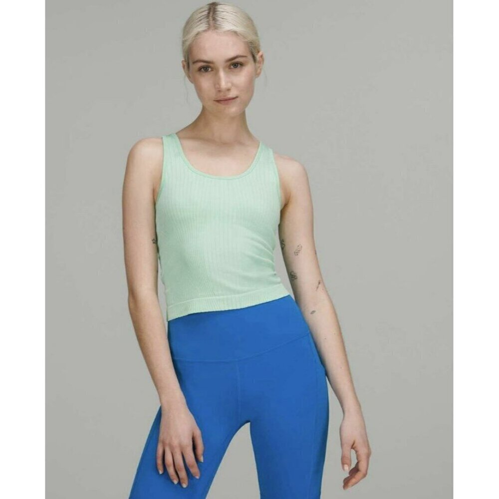 Lululemon Ebb to Street Cropped Tank Top Wild Mint Sz 12 EUC